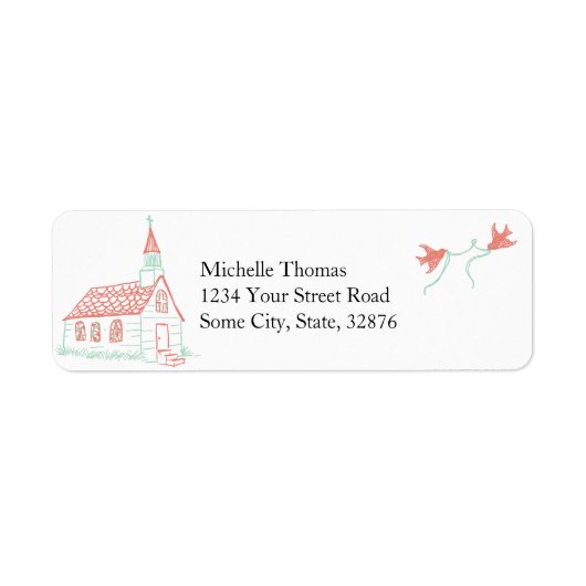 Coral en Mint Chapel Wedding Etiket (Voorkant)