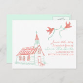 Coral en Mint Chapel Wedding sparen de Datum Aankondigingskaart (Voorkant / Achterkant)
