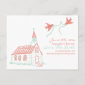 Coral en Mint Chapel Wedding sparen de Datum Aankondigingskaart (Voorkant)