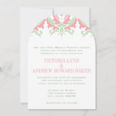 Coral en Mint Damask Wedding Invitation Kaart (Voorkant)
