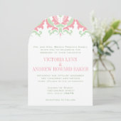 Coral en Mint Damask Wedding Invitation Kaart (Staand voorkant)