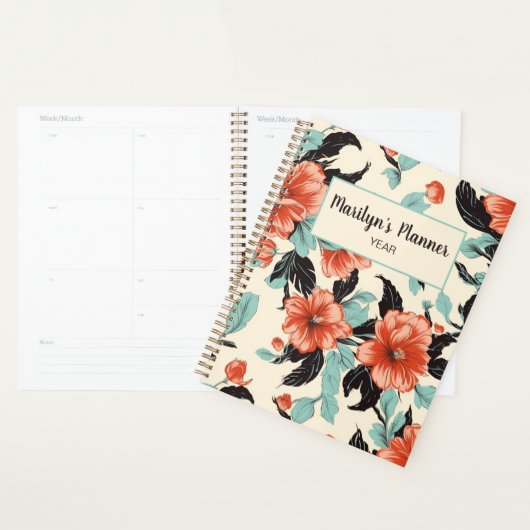 Coral en Mint Foral Gepersonaliseerde Planner (Display)