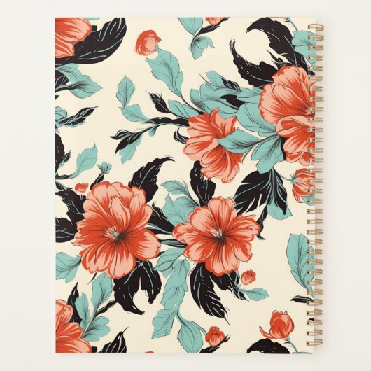 Coral en Mint Foral Gepersonaliseerde Planner (Achterkant)