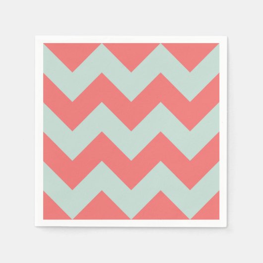 Coral en Mint Green Moderne Chevron Servet (Voorkant)