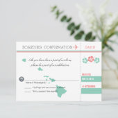 Coral en Mint OAHU Wedding RSVP Boarding Pass (Staand voorkant)