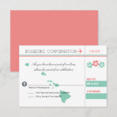 Coral en Mint OAHU Wedding RSVP Boarding Pass Kaartje (Voorkant / Achterkant)
