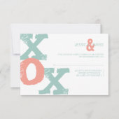 Coral en Mint XOX Wedding RSVP Kaartje (Voorkant)