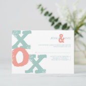 Coral en Mint XOX Wedding RSVP Kaartje (Staand voorkant)