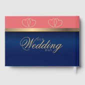 Coral en Navy Blue met gouden harten Gastenboek (Achterkant)
