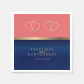 Coral en Navy Blue met gouden harten Servet (Voorkant)