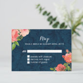 Coral- en Navy Blue Shabby Chic RSVP-kaarten RSVP Kaartje (Staand voorkant)