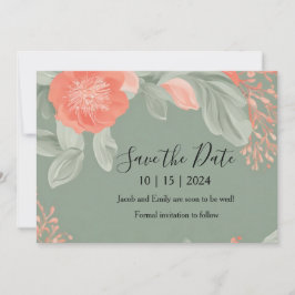 Coral en Salie - Romantische Save the Date Kaart