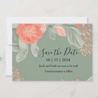 Coral en Salie - Romantische Save the Date Kaart