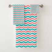Coral en Teal Chevron Bad Handdoek (Insitu)