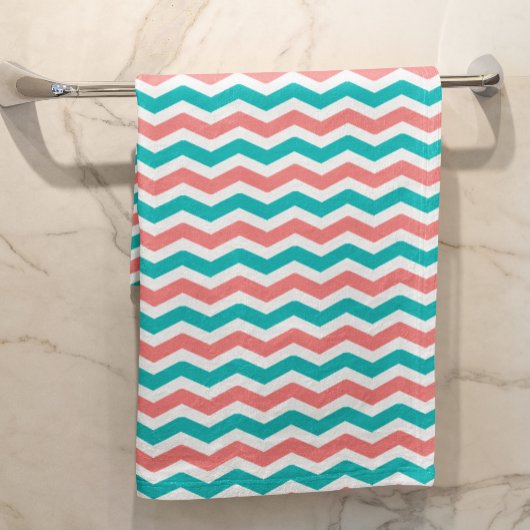 Coral en Teal Chevron Bad Handdoek