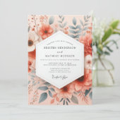 Coral Ethereal Bloom Wedding Kaart (Staand voorkant)