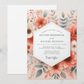 Coral Ethereal Bloom Wedding Kaart (Voorkant / Achterkant)