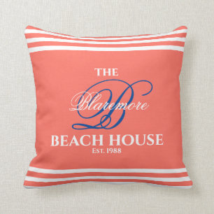 Coral Family Name Blue Initiaal Beach House Kussen