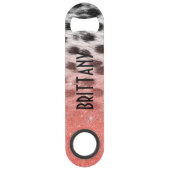 Coral Faux Glitter op zwart-witsneeuwmonogram Speed Flessenopener (Achterkant)