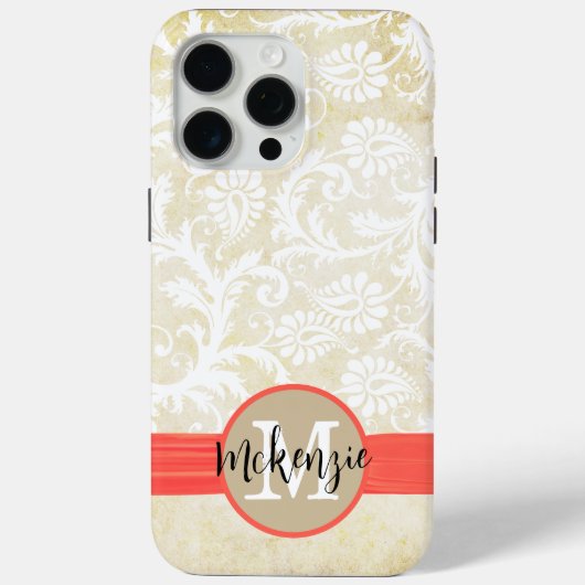 Coral Faux Rhinstone Gepersonaliseerde Damask iPho Case-Mate iPhone Case (Achterkant)