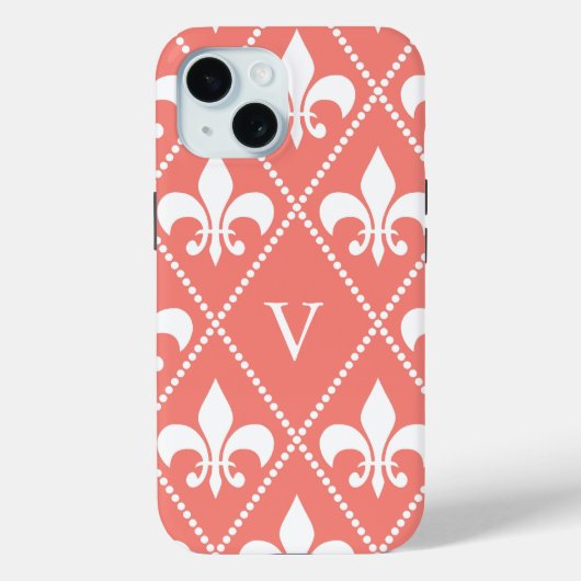 Coral Fleur de Lis met monogram Case-Mate iPhone Case (Achterkant)