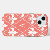 Coral Fleur de Lis met monogram Case-Mate iPhone Case (Achterkant (horizontaal))
