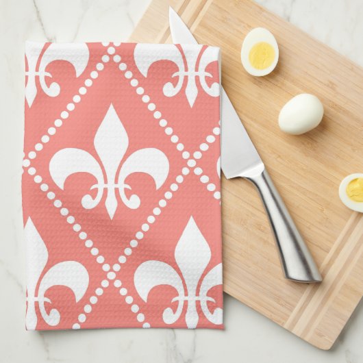 Coral Fleur de Lis Theedoek (Quarter Fold)