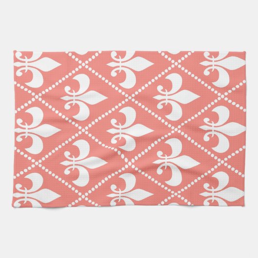 Coral Fleur de Lis Theedoek (Horizontaal)