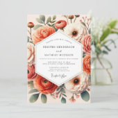 Coral Floral Bloom Romance Wedding Kaart (Staand voorkant)