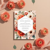 Coral Floral Bloom Romance Wedding Kaart