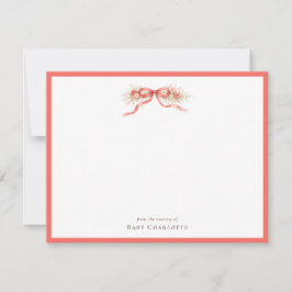 Coral Floral Bow Nursery Note Card – Personalized Notitiekaartje