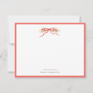 Coral Floral Bow Nursery Note Card – Personalized Notitiekaartje