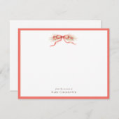 Coral Floral Bow Nursery Note Card – Personalized Notitiekaartje (Voorkant / Achterkant)