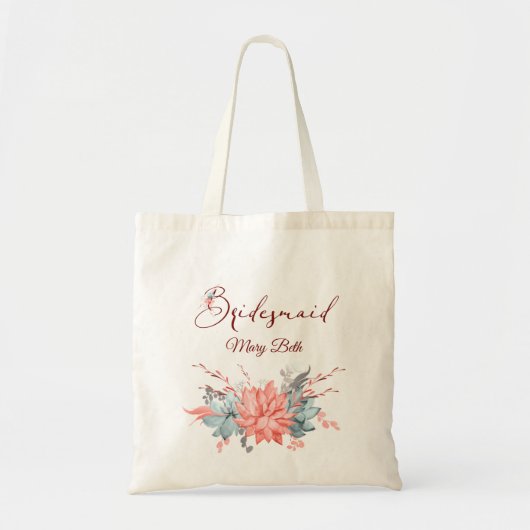 Coral Floral gepersonaliseerde bruidsmeisje Tote Bag (Voorkant)