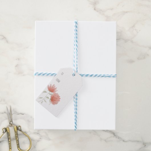 Coral Floral Gift Label Cadeaulabel (Met Touw)