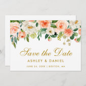 Coral Floral Gold Save the Date Kaart (Voorkant / Achterkant)