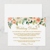 Coral Floral Gold trouwdetails invoegen Kaart (Voorkant / Achterkant)