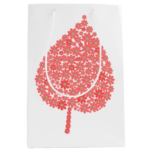Coral Floral Leaf Design – Boho Botanical Leaf Mad Medium Cadeauzakje (Voorkant)