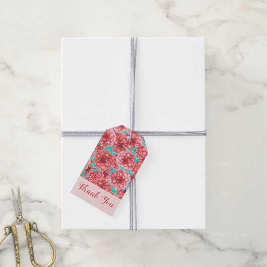 Coral Floral Pattern Cadeaulabel (Met Touw)