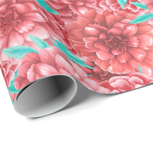 Coral Floral Pattern Cadeaupapier (Rol Hoek)