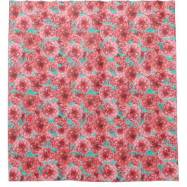 Coral Floral Pattern Douchegordijn