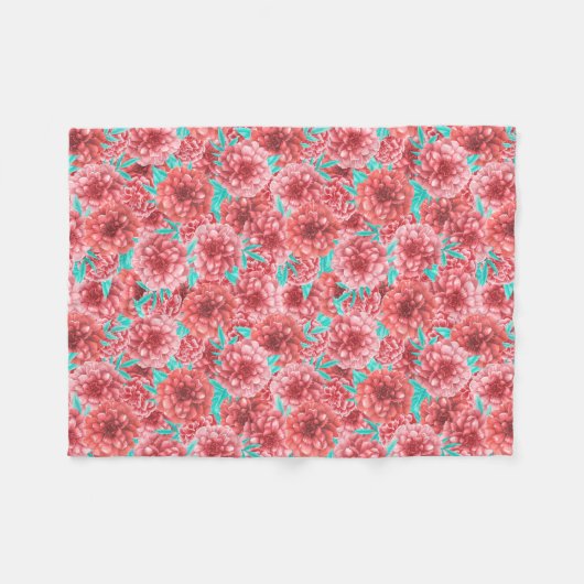 Coral Floral Pattern Fleece Deken (Voorkant (Horizontaal))