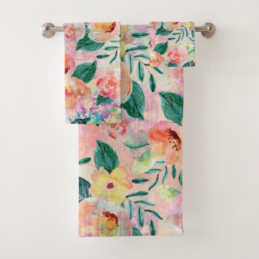 Coral Floral Pattern-handdoekset Bad Handdoek (Insitu)