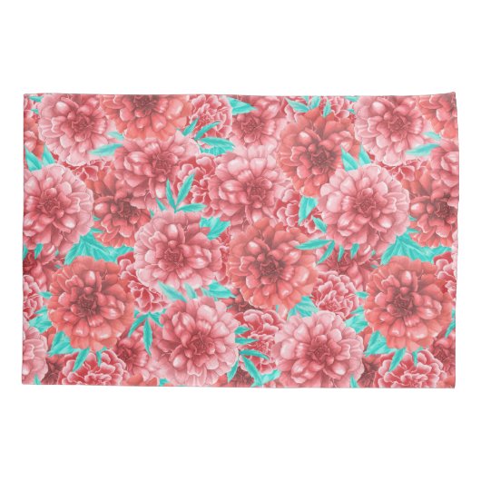 Coral Floral Pattern Kussensloop (Achterkant-Links)