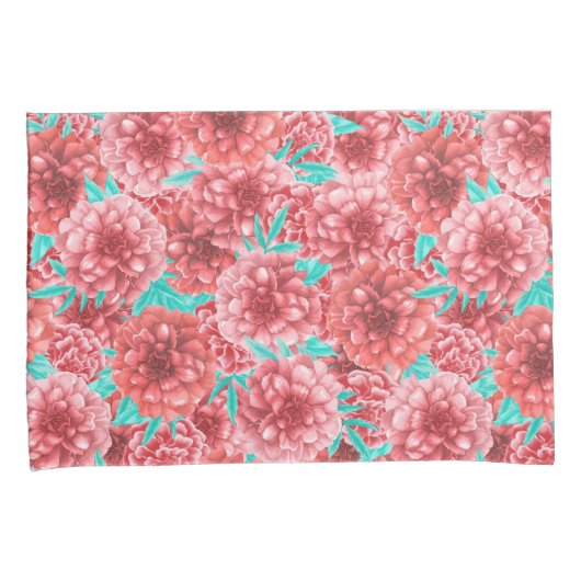 Coral Floral Pattern Kussensloop (Voorkant-Rechts)