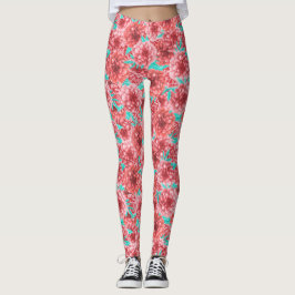 Coral Floral Pattern Leggings