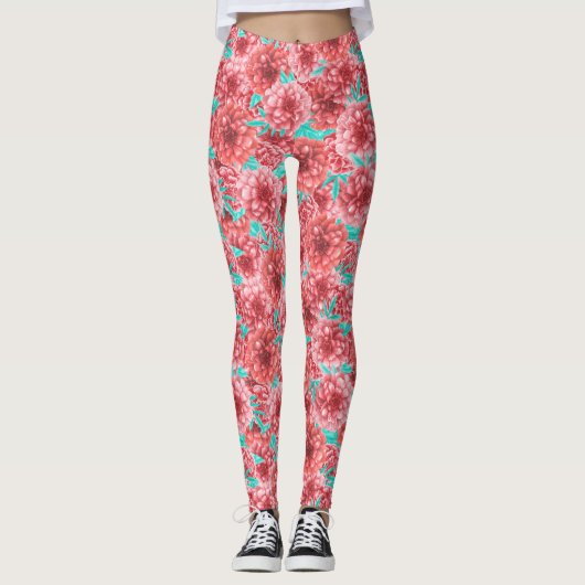 Coral Floral Pattern Leggings (Voorkant)