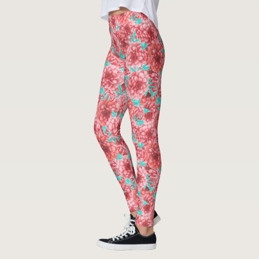 Coral Floral Pattern Leggings (Links)