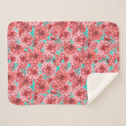 Coral Floral Pattern Sherpa Deken (Voorkant (horizontaal))