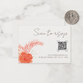 Coral Floral QR Code Wedding Online RSVP Card Notitiekaartje (Voorkant / Achterkant in situ)